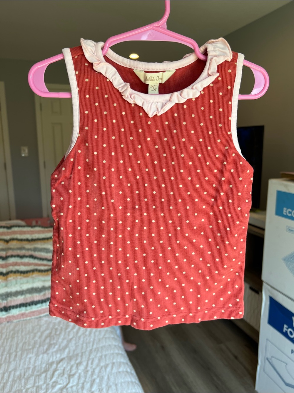 Matilda Jane Rust Red Polka Dot Ribbed Stretchy Tank Top Size 4 VGUC